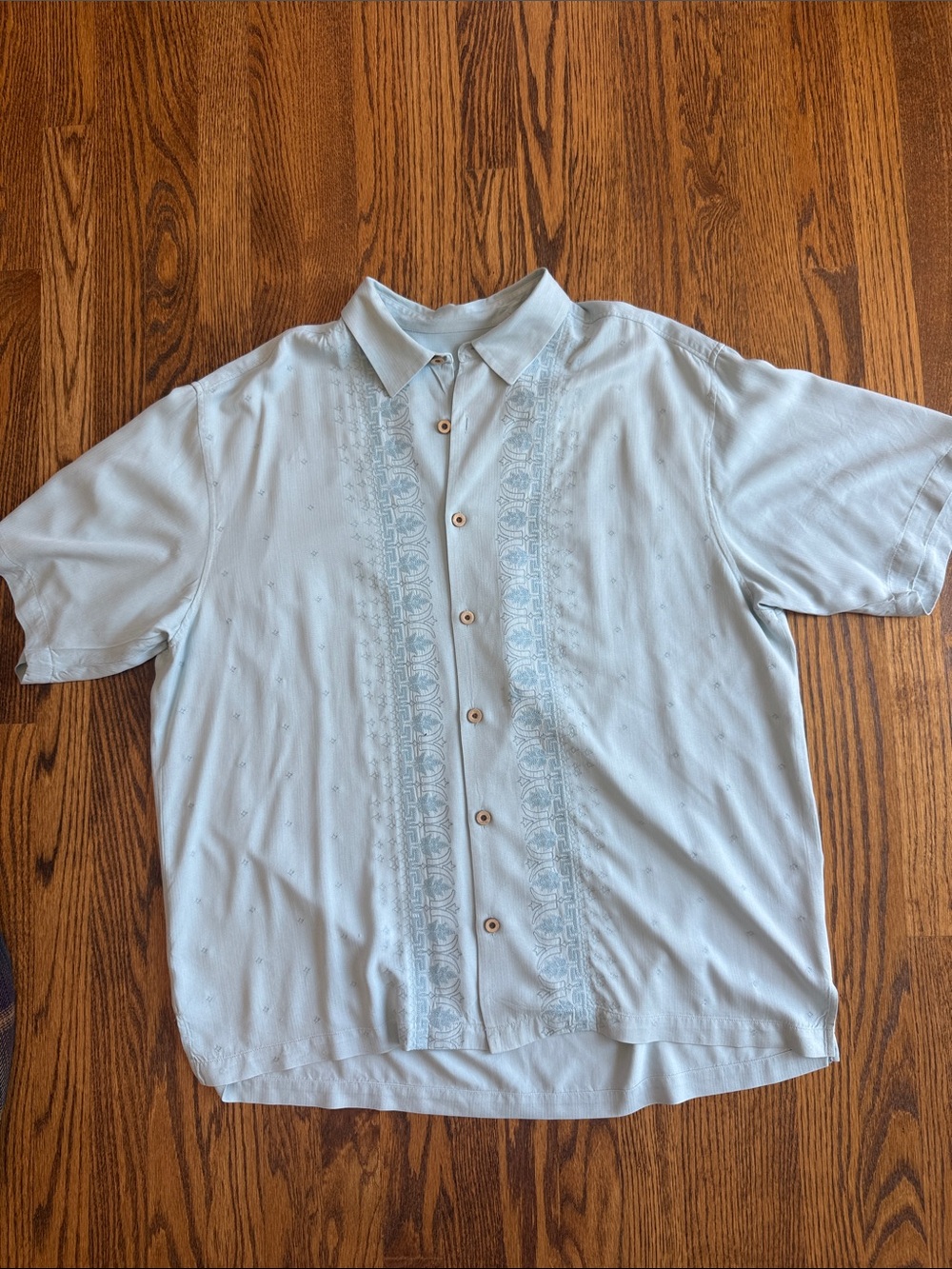 Tommy Bahama Light Blue Men's Silk Short-Sleeve Button-Up Shirt xl